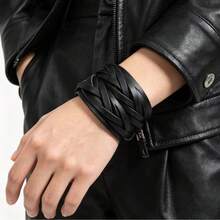 2pcs Punk Style Sports Casual Geometric Design Bracelets, Suitable For Men's Party, Sports, Fashion Wear, Exquisite Bracelet Gift For Men - Black - View 5