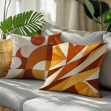 4pcs Gentle Warm Brown Abstract Geometric Color Block Pattern Cushion Covers, Single-Sided Printed Skin-Friendly Peach Skin Velvet Material, 45*45CM Throw Pillow Covers Suitable For Indoor Decor, Party Decoration, Decorative Cushion Covers Gift, Pillow Inserts Not Included - Multicolor - View 7