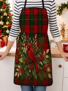 1PC Santa Claus Pattern Printed Apron, Fashionable Home Workwear Cooking Kitchen Apron, Durable Household Cleaning Apron, Washable And Reusable, 55x68cm, Kitchen & Restaurant Supplies, Christmas Apron, Suitable For Kitchen And Party - Multicolor - View 7