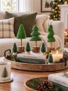 13Pcs Mini Christmas Tree, Tabletop Christmas Tree With Wooden Bases Artificial Mini Tree With 2 Sizes Christmas Table Decor Bottle Brush Trees For Christmas Decorations (Green Snow) - Multicolor - View 5