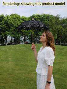 1pc Women's Lace Parasol, Lace Fan, Floral Lace Decorated Parasol, Bohemian Style Photo Parasol, Parasol, Umbrella, Summer Sun Protection, Beach Umbrella, Women's Umbrella - Lace Umbrella - Suitable for One Person - View 14