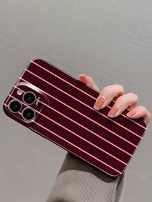 1件 極簡女孩風條紋圖案穿孔亮面薄膜全包覆硬殼手機殼，適用於 iPhone 11/12/13/14/15/16 Pro Max - 彩色 - 查看 4