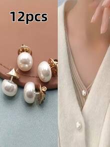 12pcs/6pcs Seamless Faux Pearl Anti-Exposure Buckle, Invisible Brooch That Doesn't Damage Clothes, Shirt Collar Fixing Tool, Luxury Embroidered Fabric For Sewing, Holiday Gift. - Upgraded Version - View 9