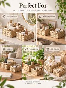 1pc Home Storage Basket, Natural Woven With Handle, Bohemian Country Handmade Design, Large Open Mouth Storage Basket, Suitable For Blankets, Clothes, Toys, Plants Storage, Aesthetic Farmhouse Style Living Room, Bedroom, Dorm Decor Basket - Multicolor - View 6