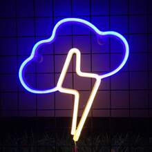 1pc LED Cloud & Lightning Neon Light Game Theme Scene Decor Wall Hanging Lamp Battery/USB Powered Romantic Fairy Light Holiday Party Children Birthday Gift Room Bedroom Decoration - Cloud Lightning Neon Sign - View 5
