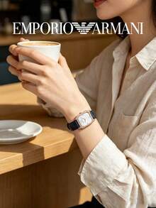 Armani Ladies Octagonal Quartz Watch, Mother-Of-Pearl Dial, Crystal Bezel, Navy Blue Crocodile Embossed Leather Strap 30m Waterproof AR11466 - Gold - View 3