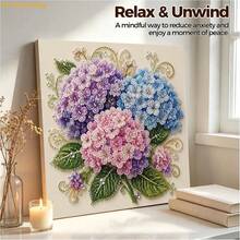 DIY Pearl Art Painting Kit 11.8 X 11.8 Inches - Colorful Hydrangea Bouquet Design, Includes Round Pearls, Shiny Gems, Clear Symbols, Complete Tool Set And Extra Pearls, Halloween And Christmas Gift - A - View 3