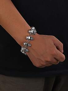 1pc Fashionable European And American Vintage Personalized Hip-Hop Skull Bracelet, Suitable For Men's Daily Street And Party Wear - Antique Silver - View 2