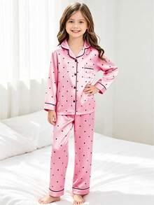 Tween Girl Pink Polka Dot Long Sleeve Long Pants Pajama 2-Piece Set - Multicolor - View 3