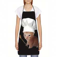 1pc Funny Chef Cat Apron - Cute Ginger Tabby Cat Chef Hat Kitchen Apron, Perfect Gift For Cooking, Baking, Cat Lovers And Internet Fans, Home Cooking Accessory, Exaggerated Humorous Style - Black - View 7