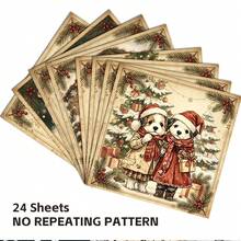 24 Sheets 6x6 Inch Cute Puppy Christmas Scrapbooking Paper, Vintage Framed Cardstock, Healing Watercolor Puppy Craft Paper, Suitable For DIY Holiday Cards, Junk Journals And Fine Cutting - Square - View 5