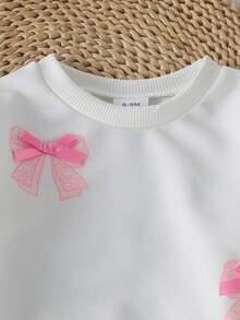2pcs Baby Girl Sweet Cool Street Style 3D Bow Long Sleeve Sweatshirt & Denim Pants Set, Thin Spring/Autumn - White - View 4