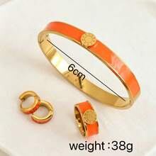 1 Set/4pcs New Fashion Roman Numeral Bangle Bracelet, Stainless Steel Resin Bracelet, Ring, Earrings, Gold Jewelry, Best Gift For Relatives And Friends - Orange Color - View 6