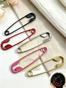 5/1pc Sweet & Cool Style Large Dual-Use Safety Pin Hair Clip, Can Be Used As Safety Pin Or Side Clip - Multicolor - View 5