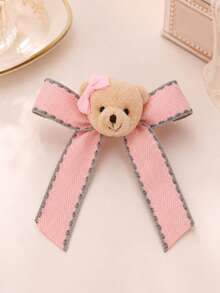 1pc Plush Bear Bow Hair Clip, Girls Flower Girl Vintage Crocodile Clip, Autumn Children's Daily Hair Accessory - Multicolor - View 2
