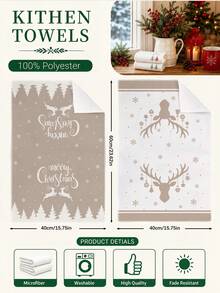 2PCS Kitchen Towel, Christmas Reindeer Silhouette Pattern Dish Cloth, Minimalist Style 40*60cm Rectangular Soft Microfiber Cleaning Kitchen Towel, Perfect For Kitchen, Dining Room And Bathroom Use, Christmas Kitchen Decoration, Home Decor, Neighbor Housewarming Gift, Scouring Pad Dish Cloth - Multicolor - View 4