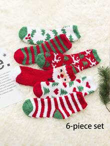 1/6 Pairs Of Women's Christmas Cold Resistant And Warm Home Soft Floor Socks, Fall Socks Christmas Stockings Coral Fleece Socks Cross-Border Couples - Multicolor - View 9
