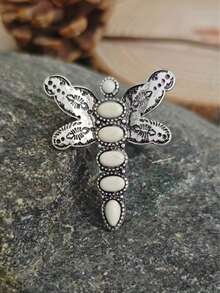 Bohemian Vintage Distressed Turquoise Dragonfly Ring, Suitable For Women's Daily Casual, Gathering, Vacation, Dating, Back To School Outfits - Dragonfly - View 6