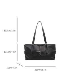 Women's Vintage Buckle Tote Bag, Faux Leather Large Capacity Shoulder Handbag, Adjustable Strap, Suitable For Daily Commute, Business Travel And Casual Use - Black - View 8