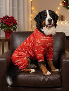 1PC Christmas Dog Pajamas - Soft Warm And High Stretch Full Coverage Pet Rompers, Anti Licking & Bug Protective Jumpsuit For Small Medium Large Dogs, Christmas All Over Printing Dog Clothes - Christmas Letter "Merry Christmas" Pattern - Multicolor - View 7