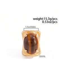 1pc Fashion Versatile Vintage Brushed Geometric Wide Band Tie Dye Maillard Open Ring, Suitable For Women's Daily And Holiday Wear - Brown - View 5