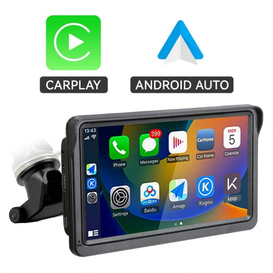 VENBES 7 吋 PND 便攜式車載音響，支援無線 CarPlay 與無線 Android Auto 觸控螢幕車載播放器，附藍牙 FM