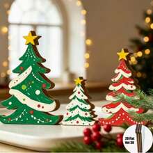 Rustic Wooden Christmas Tree Desktop Decoration, Made Of Natural Wood, Winter Home Decor, With Stars, Gold Accents And Snowflake Pattern, Suitable For Christmas, Thanksgiving And New Year Parties And DIY Crafts - B - View 4