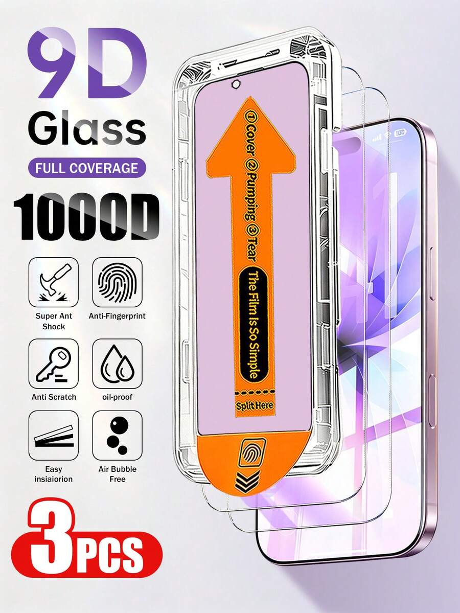 2片裝防藍光鋼化玻璃螢幕保護貼,附無塵安裝套件,適用於 iPhone 17 Pro Max,亦相容於 17E/17P Pro/16/16 Plus/15 Pro/15/14/13/12/11/XR/XS,全螢幕覆蓋 | 護眼 | 防指紋 | 相容手機殼 - 無色 - 查看 1