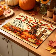 1pc Dish Drying Mat, Coffee Machine Pad, Autumn Red Leaf Pattern Countertop Absorbent Mat, Multi-Scene Universal Desktop Protector, Suitable For Thanksgiving & Autumn Atmosphere, Apple & Pumpkin Elements, Practical & Decorative, Multi-Purpose Drying Mat, Home Gift, Tabletop Decor - XYLSD-1107 - View 3
