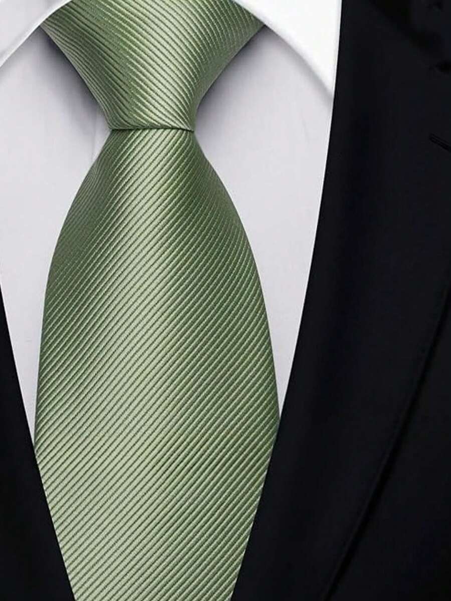 1件純色男士領帶,斜紋羅紋商務正式手打結領帶 (6cm寬) - 藍綠色 - 查看 1