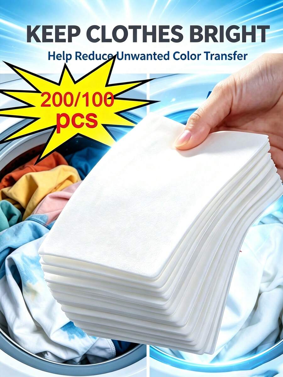 200/100/5pcs Washing Machine Color Catcher Filter, Prevents Color Bleeding, Absorbs Loose Dye During Washing, Anti-Staining, Odorless, Suitable For Home And Commercial Washing Machines, Clothing Protection - Multicolor - View 1