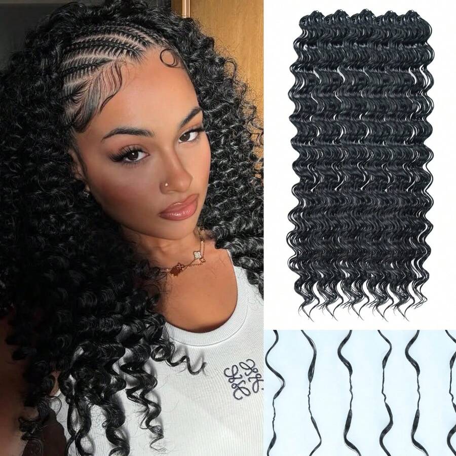 Women's Feather Crochet Hair Extensions 16 Inch 50 Bundles Pre-Split Invisible Jerry Curl Crochet Hair Synthetic Hair Extensions (50 Bundles Natural Black) - Black - View 1