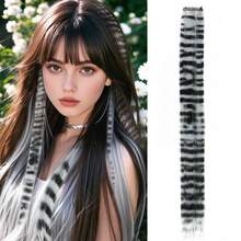 45cm/18" Feather Hair Extension Clip-In Hidden Hairpiece, Gothic Style Black Striped Texture, Multi-Color Festive, Suitable For Beginners, Natural Looking Synthetic Fiber For Christmas, Carnival, Role Play, Party, Birthday - Multicolor - View 26
