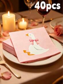 20/40/60pcs Pink Goose & Pink Bow Disposable Paper Napkins, Cute Animal Pattern Lunch Napkins, Suitable For Baby Shower, Girls Birthday Party Table Decor - View 8