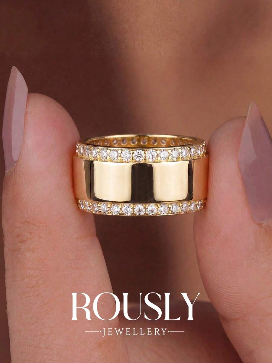 1pc Women's Smooth Rhinestone Ring, Suitable For Valentine's Day/Birthday/Couple Gift, Can Be Layered With DIY Romantic Women's Thin Rings, Exquisite Jewelry Gift - Glossy - View 1