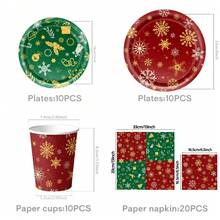 50PCS Christmas Paper Tableware Kit, Golden Foil Snowflake Disposable Plates Paper Cups Napkins, Festive Table Decor For Christmas Family Gathering Party - Multicolor - View 2