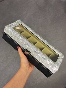 1pc Luxury Sparkling Artificial Rhinestone Lipstick Mechanical Watch Storage Box, Multi-Slot Dust-Proof Watch Display Box For Men And Women, Gift - Silver - View 10