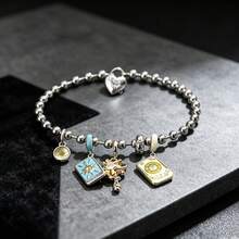 1pc Vintage Tarot Card Element Star Heart Lock Beaded Bracelet, Sweet Cool Girl Personalized Hip Hop Style Versatile Alloy Hand Jewelry Accessory - Multicolor - View 6