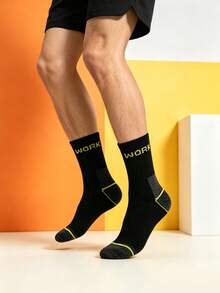 1/5/10/20 Pairs Multicolor Work Letter Mid-Calf Socks, Colorblock Mid-Calf Socks, Sports Comfortable Socks - Multicolor - View 3