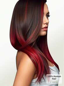 DNE HAIR 18 Inch 3pcs 100% Human Hair Clip-In Hair Extensions Orange Invisible Straight High Gloss Rainbow Color Hair Pieces For Women/Girls - SRed - View 5