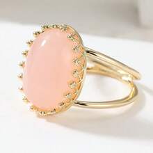 Elegant Smooth Oval Pink Ring, Synthetic Resin Gold Women's Ring - Gold - View 6