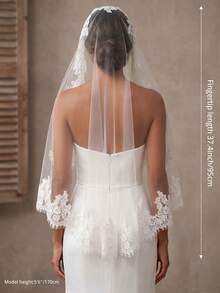 1 Pc Mantilla Wedding Veil Fingertip Cathedral Length Soft French Lace Bridal Veil With Invisible Metal Comb For Brides - Multicolor - View 3