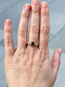 ZHIXUN 1pc Fashion Vintage Gold Floral Silk Red Synthetic Zirconia Ring, Exquisite Luxury Bridal Ring, Suitable For Women Wedding Party Gift - Ring - View 2