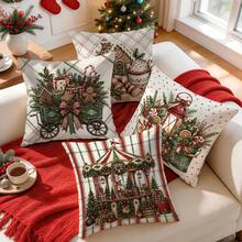 4pcs/1pc Gingerbread Man Carriage Christmas Pattern Pillow Case Without Insert, Single Side Printed Pillow Case, Suitable For Living Room Bedroom Home Decor, All Season Pillow Case - Multicolor - View 6