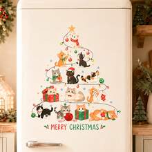 Christmas Cat Tree Wall Decal, Cute Cat Christmas Tree Sticker, Holiday Christmas Wall Decor, Living Room Fireplace Home Decoration - Christmas Wall Decals - View 4