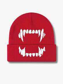 1pc/2pcs Halloween Vampire Teeth Print Knit Beanie Hat & Crossbody Bag Set, Unisex Printed Fall Winter Streetwear Accessories For Men Women - Multicolor - View 19