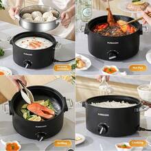 Multifunctional Electric Cooking Pot, Non‑Stick 3‑Gear Adjustable Heat Hot Pot, 360°Even Fast Heating, Transparent Glass Lid Anti‑Scald Handles, Detachable Power Cord For Stew Fry Steam Boil, For Home Dorm Use - Multicolor - View 8
