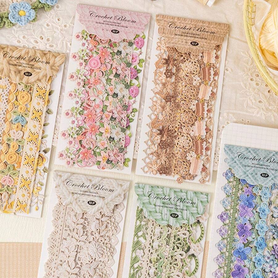10pcs Long Hollow Floral Stickers, Rich Pattern Design, Vibrant Colors Exquisite Illustration, Multi-Functional Scrapbook Sticker Decoration Art Journal, Card Making, Handmade DIY Sticker, Holiday Gift - Sticker - View 1