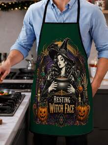 1pc Halloween Witch Theme Vintage Gothic Style Apron, Suitable For Party Gathering Table Decor, Kitchen Cooking Supplies, Halloween Holiday Decoration, Halloween Party Essential, Unique Style Apron - Multicolor 2 - View 3