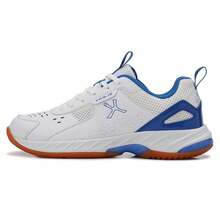 Men Lace‑Up Badminton Shoes Breathable Mesh Upper Indoor Court Training Athletic Sports Sneakers - Blue and White - View 1